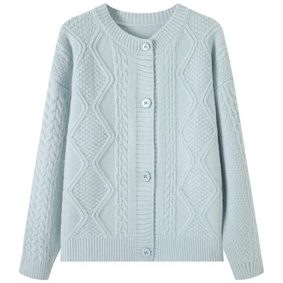 慕兔圆领麻花针织毛衣开衫