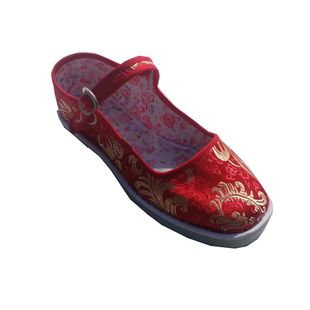 新款女鞋白塑料底一带手工布鞋锦缎丝绸布料表演单鞋花鞋平底包邮