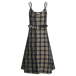 MOUSSY秋季新品复古优雅风格子蕾丝拼接连衣裙028IAA33-1009