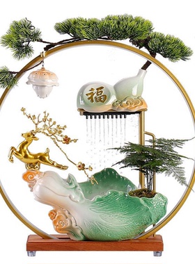 陶瓷招财流水白菜鹿摆件乔迁礼