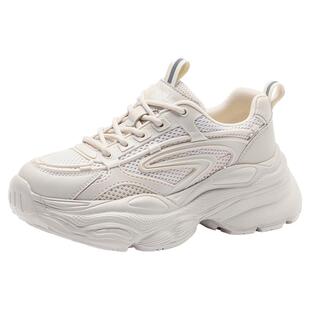 大东老爹鞋女款2026新款春季薄款透气网面厚底增高百搭休闲运动鞋