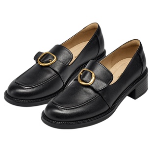 KISSCAT接吻猫[流动光影]乐福鞋26春新通勤中跟乐福绒面小皮鞋女