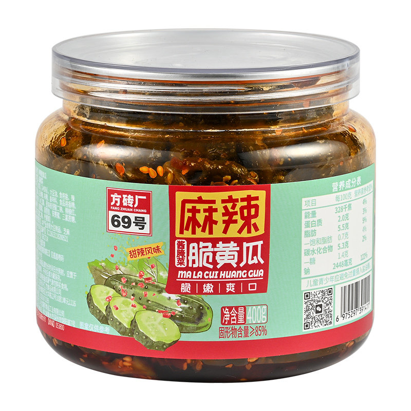 方砖厂69号香辣脆黄瓜酱菜即食酱腌菜脆爽黄瓜咸菜开胃下饭菜400g