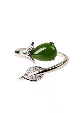 中国风纯银高级碧玉开口戒指女