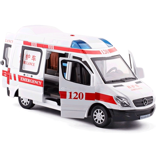 1:32仿真金属120救护车急救车警车声光回力合金汽车模型玩具车MPV