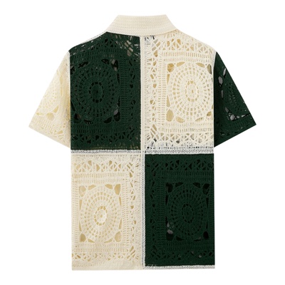 2026夏法式小众设计感针织衫拼色手钩镂空短袖衬衫男Men's shirts