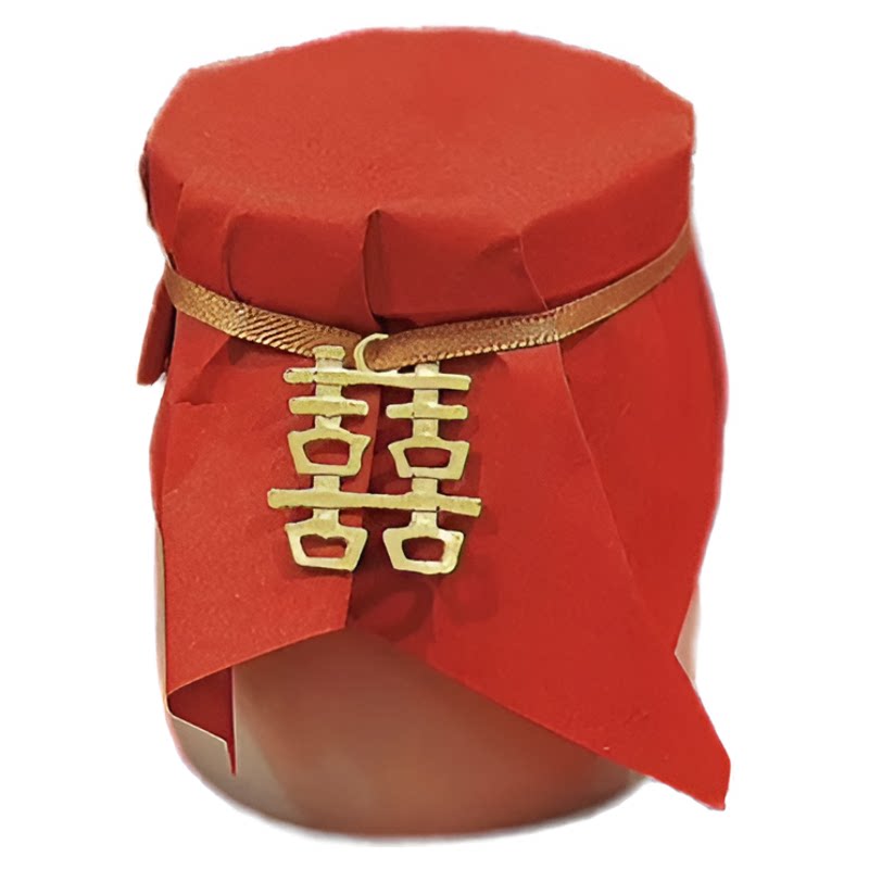 红色订婚宴红纸小圆喜布丁瓶装饰