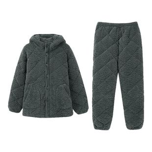 安之伴【巨保暖】三层加厚夹棉男士睡衣冬季珊瑚绒连帽冬天家居服