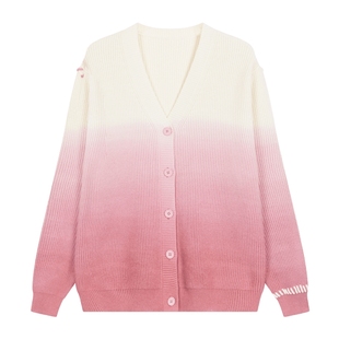 bosie伯喜2025春秋学院风针织衫男情侣时尚吊染渐变穿绳开襟毛衣