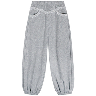 今屿花花 裤子宽松bf慵懒风2025年新款秋冬小个子灰色卫裤束脚裤