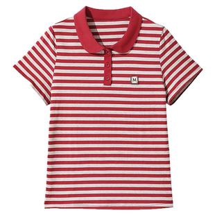 夏季纯棉条纹短袖polo衫女2026新款中老年妈妈气质大码百搭T恤夏