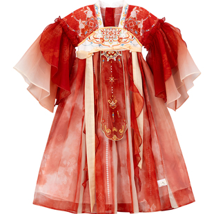 汉服女童2026春秋儿童高端仙气国风公主连衣裙女孩红色喜庆公主裙