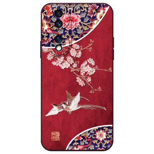 适用荣耀500浮雕400立体300花鸟pro新款200手机壳gt古风x70i软壳100国风红过年妈妈90女老年复古80畅玩magic8