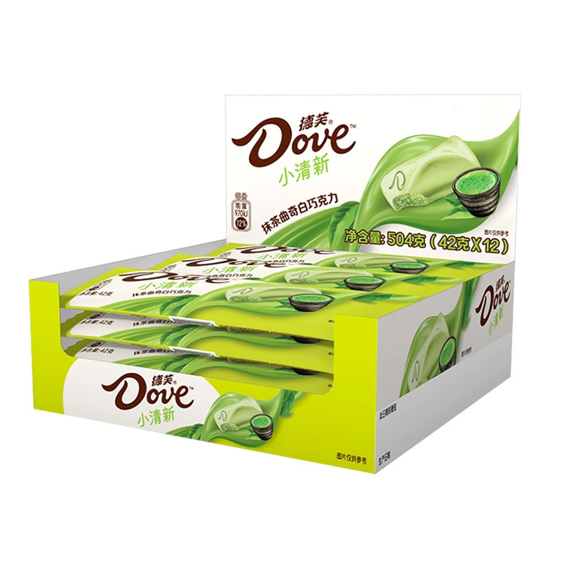 德芙抹茶曲奇白巧克力42g*12条盒装整盒504g小清新排块休闲零食品