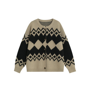 郑买买 提拉米苏千层 秋冬季新款韩系复古慵懒时髦开衫毛衣