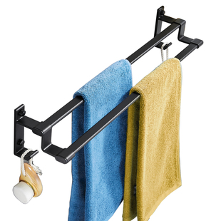 毛巾架免打孔卫生间单双杆太空铝北欧挂毛巾杆厕所浴室黑色置物架