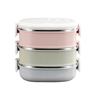 日式304不锈钢保温饭盒双层分格分隔上班族长方形便当盒学生餐盒