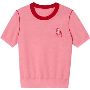 ToyzY撞色刺绣针织短袖女夏季薄款圆领上衣2026新款ZC36206520