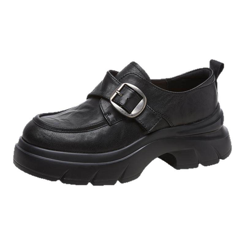 金利来厚底增高小皮鞋女秋季新款女鞋英伦风乐福鞋真皮黑色牛津鞋