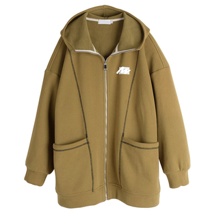 轻亚格雷学院风宽松口袋外套胖莹莹大码女装秋冬明线加绒连帽卫衣