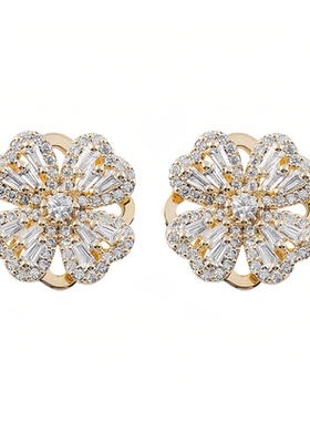 旋转四叶草S925银针耳钉转运耳饰