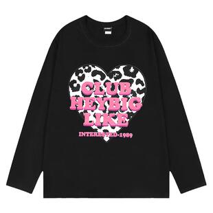 爱心oversize印花长袖T恤男女bf风街头嘻哈宽松打底上衣ins潮夏季