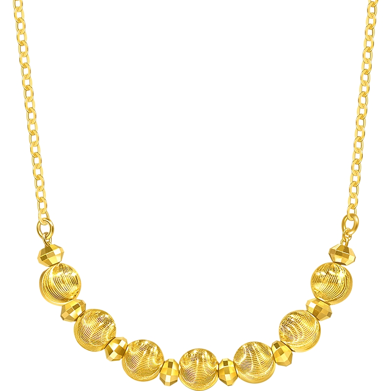 周生生黄金足金5g工艺猫眼金珠爆闪碎碎金蹦迪珠项链95481N