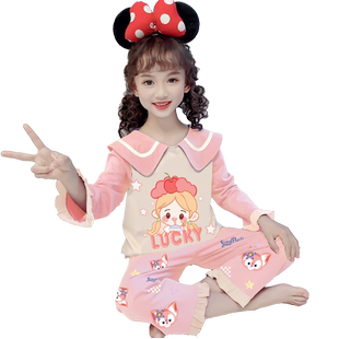 儿童睡衣春季新品长袖女孩中大童卡通家居服宝宝女孩全棉睡衣套装