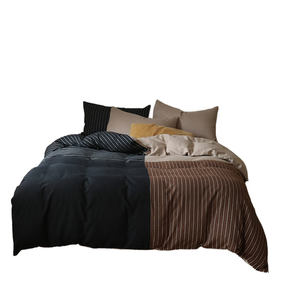 复古条纹纯棉双层纱四件套