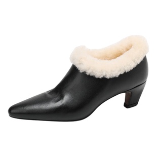 5cm皮毛一体短靴子法式气质加绒2025新款冬高粗跟尖头黑色裸靴女