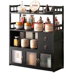 桌面茶具置物架茶桌博古架茶叶架子收纳茶台小型杯架茶柜实木中式
