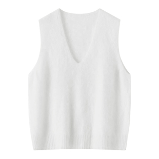 白色羊毛羊绒拉毛针织马甲女款2025新款冬季叠穿外搭毛衣背心坎肩