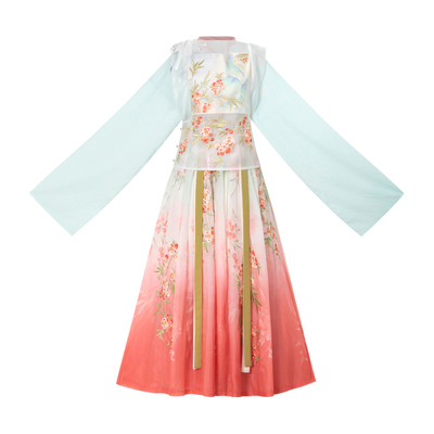 花朝记｜画外竹桃｜晋制汉服裲裆破裙绣花印花粉色渐变公主风春秋