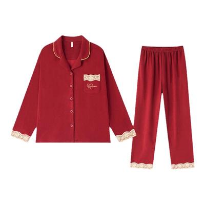 BE德绒红色情侣蕾丝睡衣冬女