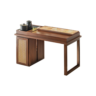 新中式阳台茶桌茶台小户型一体桌高端岩板黑胡桃色禅意泡茶奢石