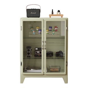 日系复古风三斗铁皮柜卧室收纳床头柜沙发边柜设计师金属抽屉柜