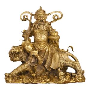 黄铜赵公明财神骑虎像供奉招财武财神赵公明坐神像摆件客厅办公室