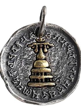 藏式吉祥佛塔925银吊坠圆吊牌