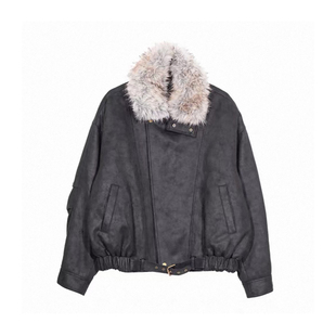 冬季时尚保暖座山雕毛领可拆卸内胆90白鸭绒羽绒服男款麂皮绒外套