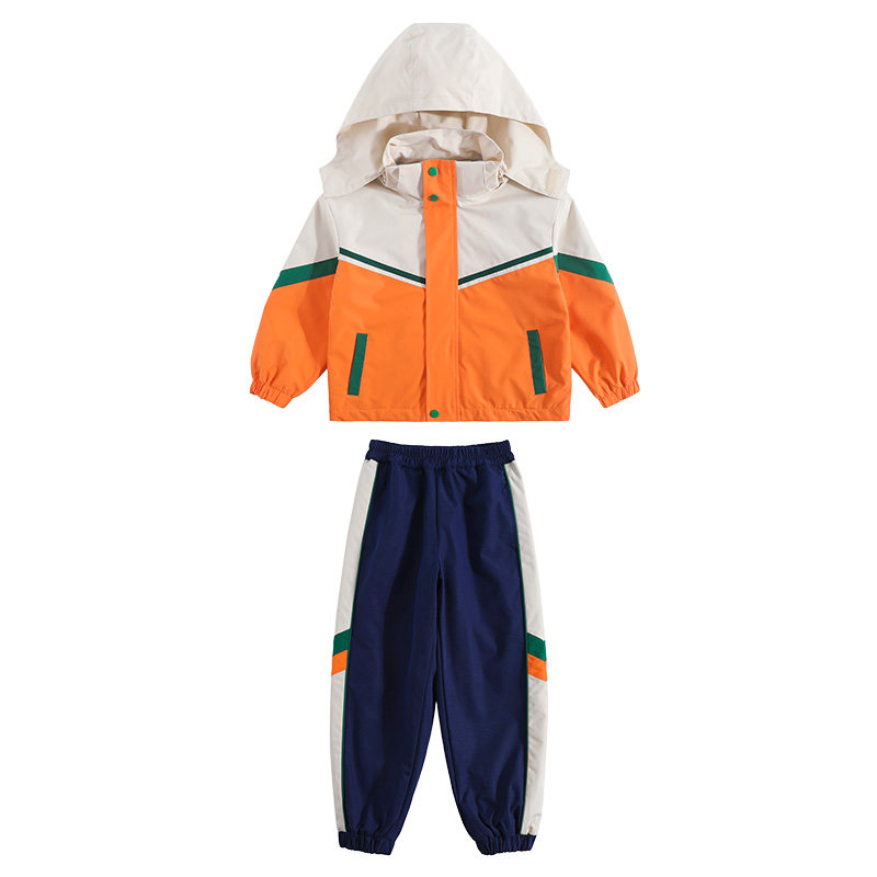 夏季小学生班服幼儿园服套装学院运动橙色四季儿童校服拼色冲锋衣