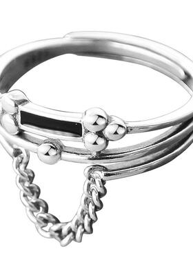 925银链条复古活口小众戒指女