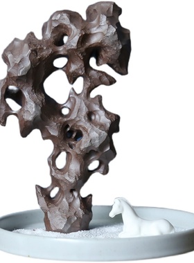 陶瓷奇石生花太湖石摆件新中式