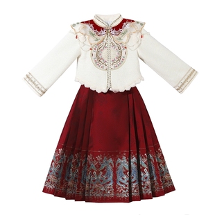 汉服女童明制马面裙套装秋冬2025新款冬季加厚儿童国风唐装拜年服