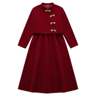 女童2025冬季套装新款加厚中国风拜年服外套保暖洋气半身裙两件套