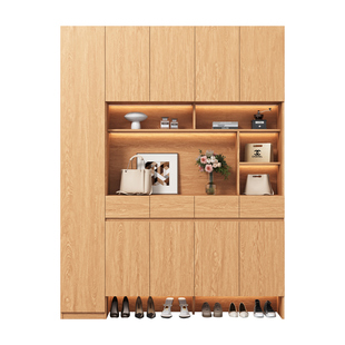 鞋柜家用门口定制橡木全实木入户玄关门厅储物高柜一体靠墙换鞋凳