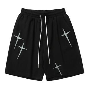 WHXS美式复古星星刺绣潮牌短裤男女百搭街头宽松直筒五分裤子