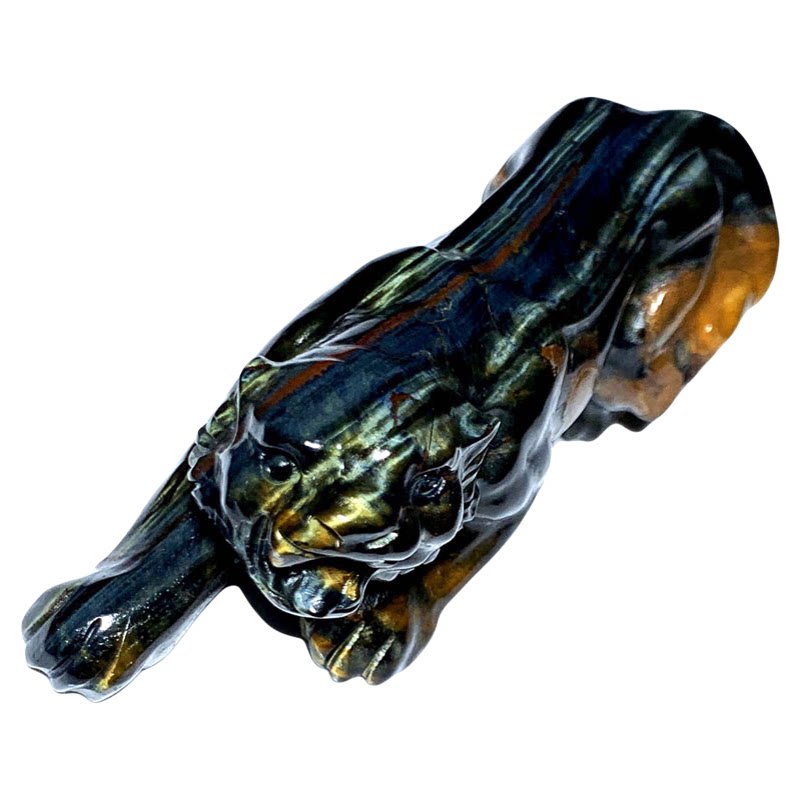 天然蓝虎石雕刻老虎摆件黄蓝虎