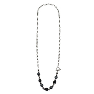 项链男潮嘻哈原创设计感小众轻奢串珠黑方糖拼接港式百搭钛钢短链