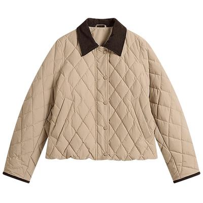 KBNE复古学院风轻薄菱形格短款羽绒服女2025冬季新款翻领防绒外套