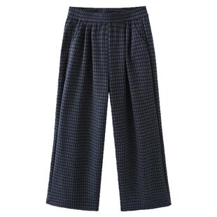 宛宛大码女装加绒加厚休闲毛呢格子裤女冬季胖mm遮跨百搭显瘦长裤